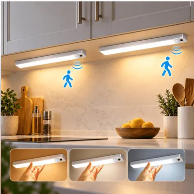 Produktbild von 2er Unterbauleuchte Küche LED Schrankbeleuchtung, Akku Beleuchtung Licht Batterie Schrank Leuchte Slim Bright Schranklicht Lichtleiste Kabellos Leiste