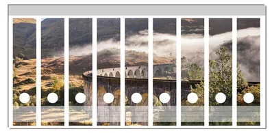 Produktbild von Wallario Ordnerrücken Sticker, selbstklebend für breite Ordner, 9 Stück, Motiv Viadukt im Morgennebel