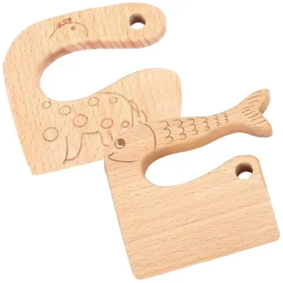 Produktbild von 2er Set Kindermesser aus Holz, sicher, ergonomisch, pädagogisch, ideal für Kinder zum Schneiden von Obst & Gemüse