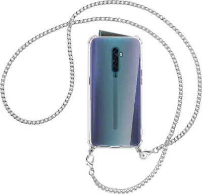Produktbild von Handykette Backcover-Schutzhülle mit Band (Metall silberfarben) für Oppo Reno2 - silberfarbene Kette