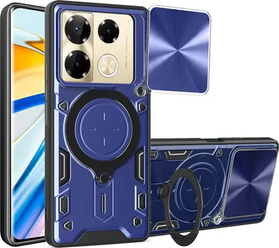 Obrázek produktu pro Pouzdro pro Infinix Note 40 Pro 5G/Note 40 Pro+ 5G dvojvrstvé odolné pouzdro s ochranným krytem kamery a kruhovým stojánkem na prsten Modrý