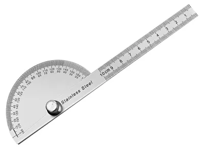 Obrázek produktu pro Úhloměr z nerezové oceli, rozsah 0-180°, s pravítkem o délce 100 mm