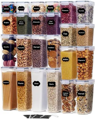 Produktbild von 24-teiliger Set, luftdichte Behälter aus BPA-freiem Plastik, Organizer für Küche und Vorratskasten, mit Etiketten