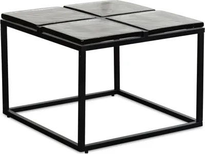 Produktbild von Couchtisch Glas Metall 58x58x43,5 cm Sofatisch Schwarz, Design Wohnzimmertisch Quadratisch, Kleiner Kaffeetisch Modern, Beistelltisch Anstelltisch Wohnzimmer