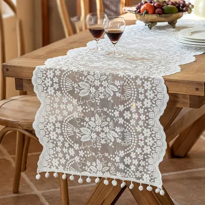 Produktbild von Tischläufer Spitze 45x160cm Weiß Vintage Blumenmuster für Hochzeit Party Dekoration