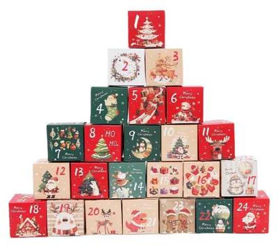 Produktbild von Adventskalender zum Befüllen 24 Schachteln Weihnachtsmotive 7x7x7 cm