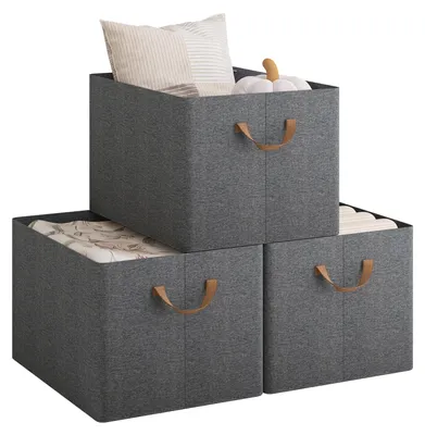 Produktbild von WOLTU Aufbewahrungsbox 3 Stück, mit Griffen, faltbar, Grau, 47x30x35 cm