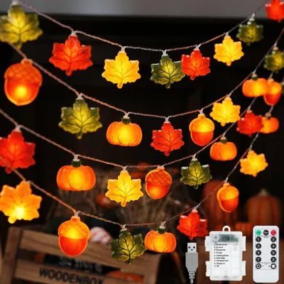 Herbst-Lichterkette 3,8 m, 25 LEDs, Ahornblätter, Timer, 8 Modi