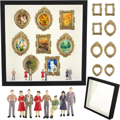 Produktbild von Mini Museum Silhouette Box, 24x24 cm, mit 8 goldenen Mini Rahmen, Figuren und 40 Stickern, für kreative
