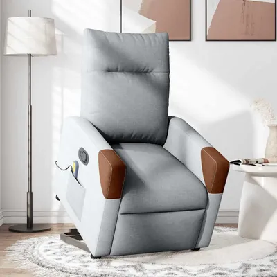 Image de vidaXL Fauteuil de massage avec releveur Gris clair Tissu