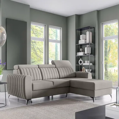 Produktbild von Ecksofa CONNOR I - mit Schlaffunktion, Bettkasten & universeller Ottomane, Dunkelbeige
