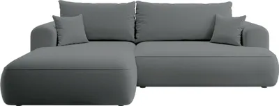 Produktbild von Selsey Ovo - Ecksofa mit Schlaffunktion, Bettkasten, Ottomane links, Easy-Clean-Veloursbezug in Dunkelgrau