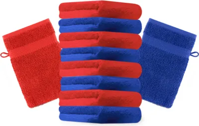 Produktbild von Betz 10 Stück Waschhandschuhe 16x21 cm PREMIUM 100% Baumwolle  Farbe: royalblau und rot