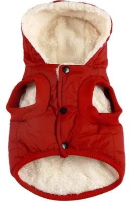 Immagine prodotto di Giacca in pile per cani, con cappuccio, colore rosso, taglia S