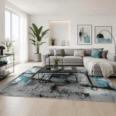 Produktbild von Designer Teppich Samba Modern Grau Türkis Urban, Größe:80x150 cm