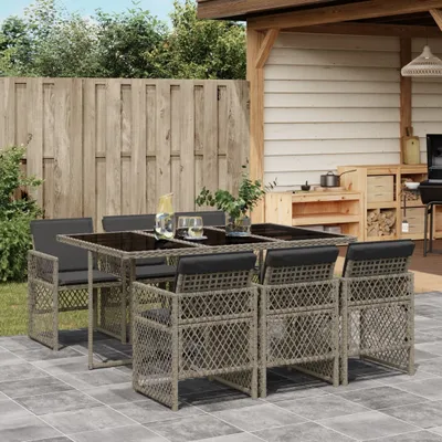 Produktbild von Design Gartenmöbel Set Balkonmöbel-Set 7-tlg. Garten-Essgruppe mit Kissen Grau Poly Rattan - Gartenmöbelgarnituren 2025 Neu5951818 3parcel