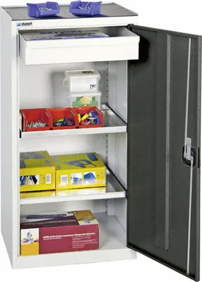 Produktbild von Werkzeugschrank mit 1 Tür | HxBxT 100x50x50cm | 1 Schublade & 2 verzinkte Fachböden | Lichtgrau/Anthrazitgrau