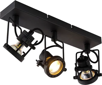 Produktbild von QAZQA - Industrie I Vintage I IndustrieSpot I Spotlight I Deckenspot I Deckenstrahler I Strahler I Lampe I Leuchte schwarz 3-flammig Spotbalken-flammig - Suplux I Wohnzimmer I Schlafzimmer - Stahl Län