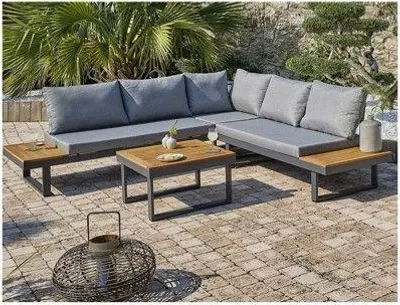 Produktbild von 5-Sitzer-Gartenmöbel-Set aus Akazienholzem Aluminium
