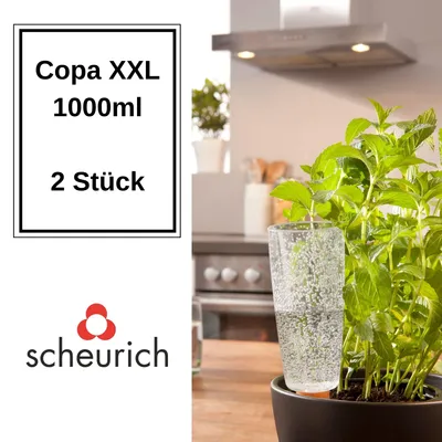 Produktbild von Scheurich Wasserspender Copa XXL | 2x Transparent | 1000 ml Füllmenge | Bewässerungskugel klein mit Ton Fuß | Wasserspender Pflanzen und Blumen Terrakotta Stiel