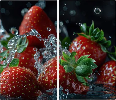 Produktbild von Spritzschutz Herdabdeckplatte Schneidebrett aus Glas Frische Erdbeeren 2-Teilig (60x52cm)