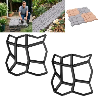 Produktbild von LZQ 2 Stück Pflasterform Gehweg Form Pflasterstein DIY Pflaster Bodenbelag Platten 43x43x4cm Gehwegplatte Schablone für Beton, Gehweg, Pflastersteine, Terrassenplatten (Typ A)