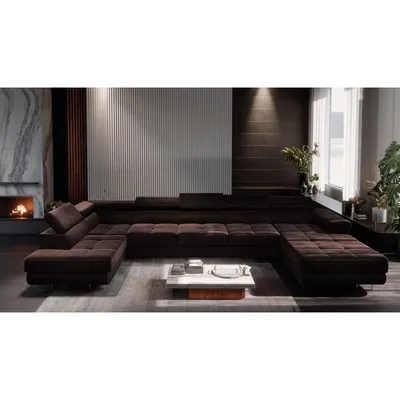 Produktbild von MUFFO Ecksofa U-Form Links WILD MAXI U mit Schlaffunktion 125x318 Velours Braun