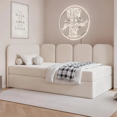 Productafbeelding van Jeugdbed FINO 120x200, links, met bedopslag, Bonell-matras, lichtbeige velours