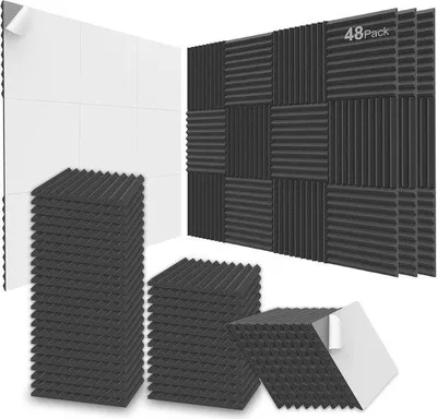 Produktbild von Famanu Akustik-Schaumplatten 48 Stück - Schwarz, selbstklebend, 30 x 30 cm