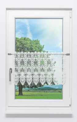 Produktbild von Scheibengardine Plauener Spitze - Blütenmedaillon (Bx H) 176cm * 42cm weiß