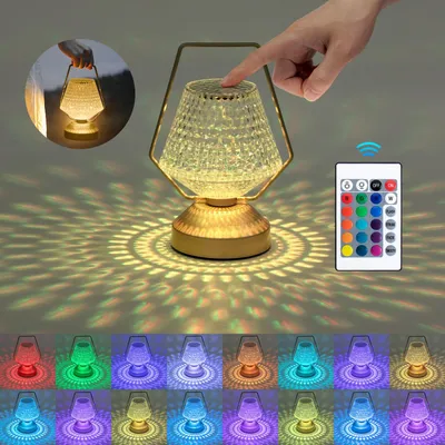 Image de Lampe de table LED en cristal, 16 couleurs, 4 modes, fonction tactile, rechargeable par USB