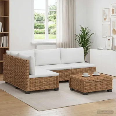 Productafbeelding van Maison Exclusive - Lounge set van 5 stuks, met kussens, van natuurlijk riet. GENDT