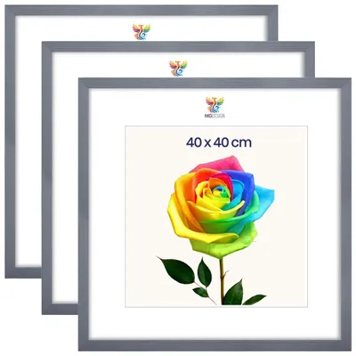 Produktbild von MG Design 3er Set Bilderrahmen 40 x 40 cm - Posterrahmen mit Grau Echtholzrahmen und bruchsicherem Acrylglas, Hoch & Quer mit stabiler Wandaufhängung