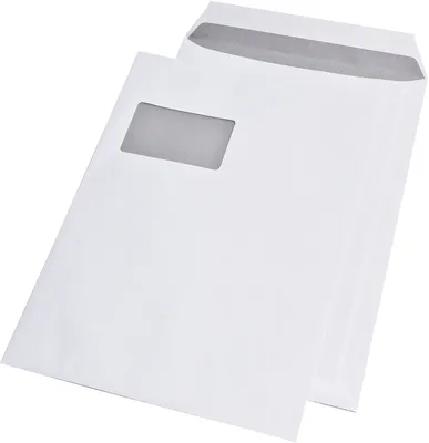 Produktbild von Versandtaschen C4 , mit Fenster, selbstklebend, 90 g/qm, weiß, 250 Stück, 1 St.