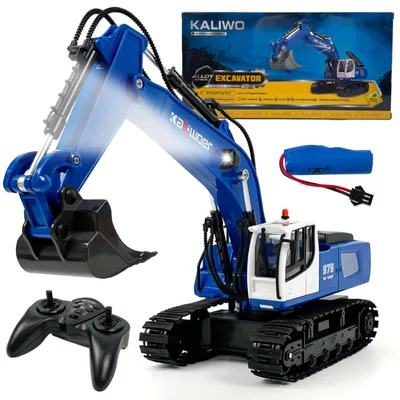Immagine prodotto di Escavatore Kaliwoer RC 13550 - Veicolo da cantiere telecomandato 1:18 con luci, suoni e rotazione a 360°