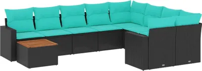 Produktbild von vidaXL 10-tlg. Garten-Sofagarnitur mit Kissen Schwarz Poly Rattan