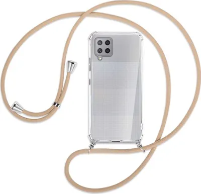 Produktbild von Handykette Backcover-Schutzhülle mit Band (Metall silberfarben) für Samsung Galaxy A42 5G - beige