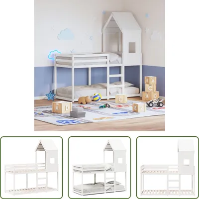 Produktbild von The Living Store Etagenbett mit Dach Weiß 80x200 cm Massivholz Kiefer