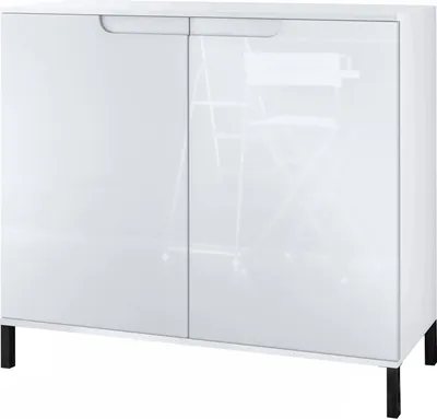Produktbild von Vladon Kommode Sylt V3, Moderner Küchenschrank mit 2 großen Türen Weiß matt / Weiß Hochglanz (92,5 x 83.5 x 35)