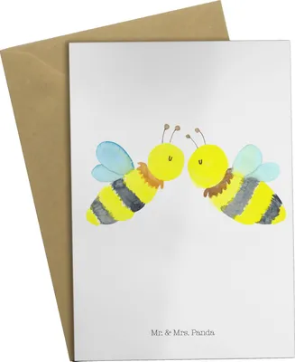 Produktbild von Mr. & Mrs. Panda Grußkarte Biene Liebe - Weiß - Geschenk, hochzeitskarten, weihnachtskarten, Grußkarten, osterkarte, babykarte, osterkarten