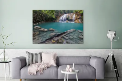 Obrázek produktu pro OneMillionCanvasses® - Obraz na plátně - 140x90 cm, Vodopády v thajském národním parku Erawan, nástěnné umění tisk nástěnné dekorace - Fotografie na plátně - Malba na plátně