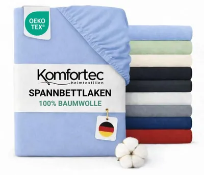Produktbild von Komfortec Spannbettlaken Jersey 100% Baumwolle – 180x200 cm – 135g/m² – Weich, Atmungsaktiv & Hautfreundlich – Mit Rundumgummi –