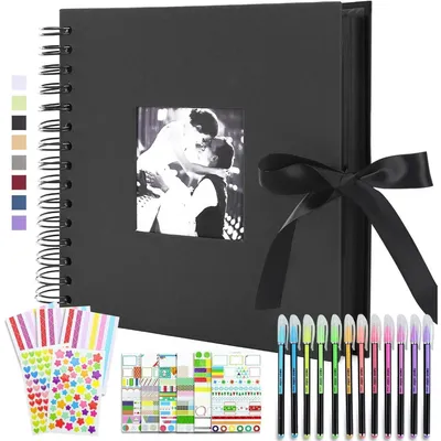 Image de Album photo scrapbooking, format 30x30 cm, noir, à spirale, avec 80 pages noires pour 400 photos