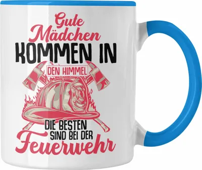 Produktbild von Trendation - Feuerwehr Frau Tasse Geschenk Frauen Feuerwehrfrauen Spruch Geschenkidee (Blau)