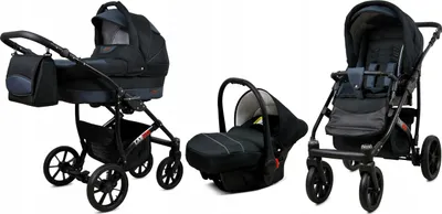 Produktbild von BabyLux® Largo | 3in1 Kinderwagen Set | Black Grey | Kombikinderwagen | Kinderwagenset | Buggy +
