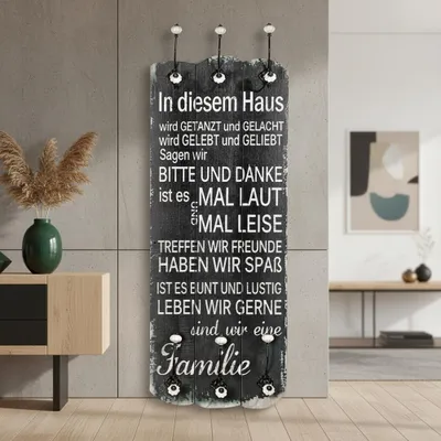 Image de Mucola Portemanteau mural 100cm Portemanteau avec 6 patères Shabby Chic en bois Panneau de garde-robe - Proverbe Dans cette maison on danse