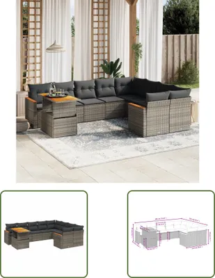 Produktbild von The Living Store 10-tlg. Garten-Sofagarnitur mit Kissen Grau Poly Rattan