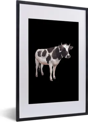 Produktbild von MuchoWow® MuchoWow® Gerahmtes Poster Kuh - Schwarz - Weiß 40x60 cm - Poster mit zchwarzem Bilderrahmen - Poster in Rahmen
