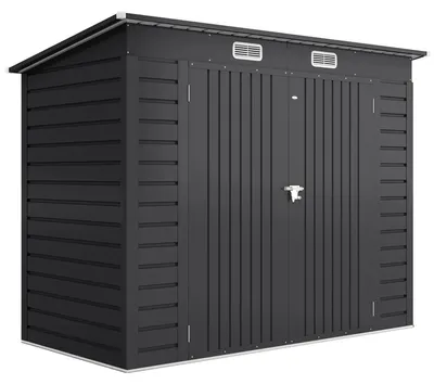 Obrázek produktu pro Zahradní úložna – kovová, rozměry 2,7 m², 249 x 121 x 183 cm – vodotěsná – dvoukřídlé dveře s možností uzamčení – s ventilací – šedá barva