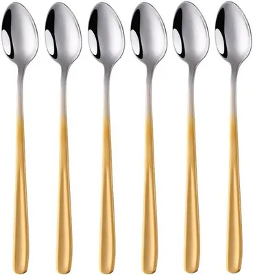 Productafbeelding van Lange Ijsthee Lepels Set van 6 - RVS Koffielepels met Lange Steel voor Latte Macchiato en Desserts